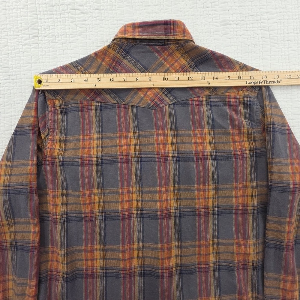 Lucky Brand Shirt Men's L Orange Gray Grey Plaid Saturday Stretch Snap Buttons - Picture 12 of 16